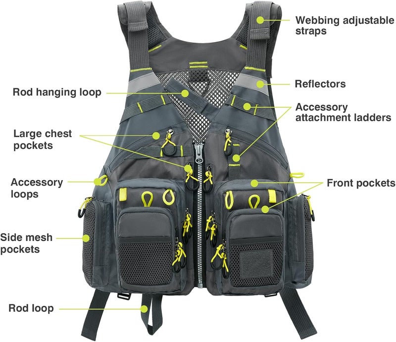 Gonex Fly Fishing Vest for Men Women, Comfortable Adjustable Fishing Vest with Multi-Pockets Reflective Stripes - Image 3